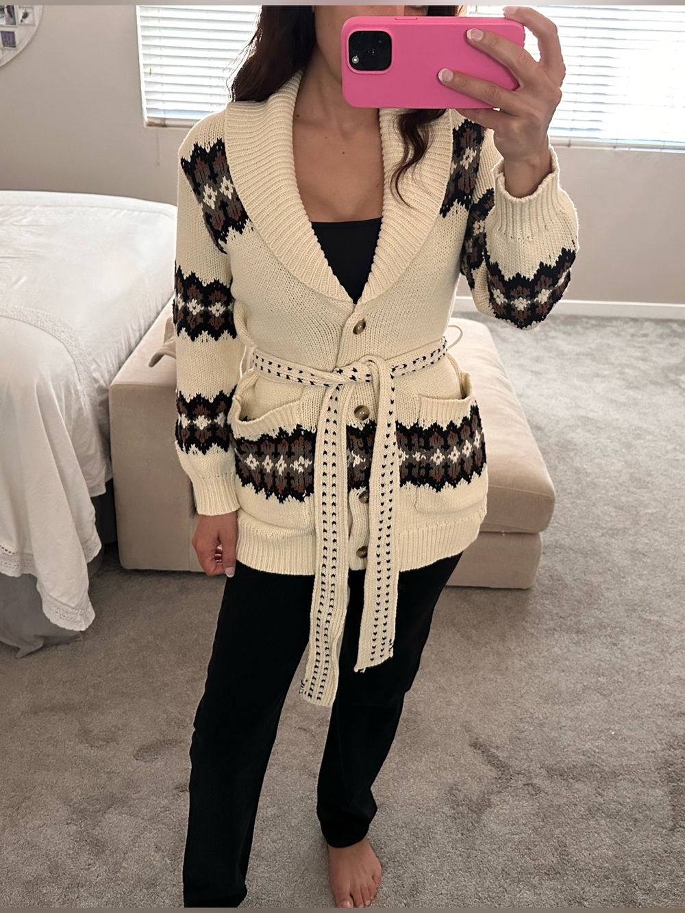 Stetson Cream Cardigan with Brown and Black Fair Isle Pattern
